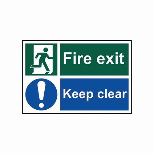 Spectrum Industrial Fire Exit Keep Clear SA PVC Sign 300x200mm