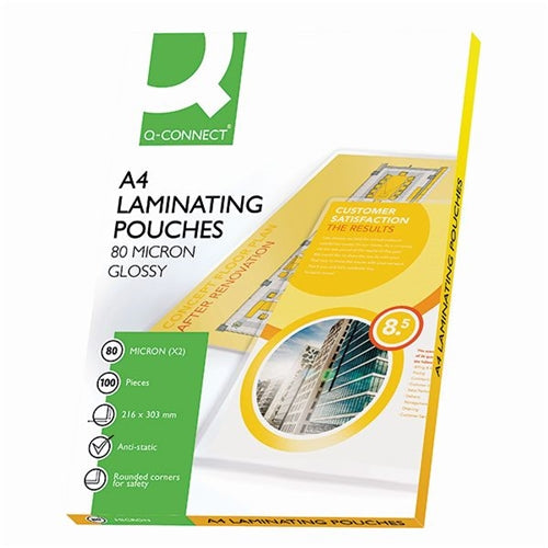 Q-Connect A4 Laminating Pouch 80 Micron Each Side 160 Micron in Total (Pack of 100)