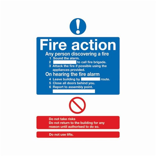 Safety Sign Fire Action Words A4 Self Adhesive