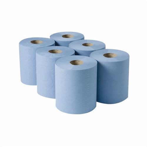 2Work 3-Ply Centrefeed Roll 135m Blue (Pack of 6)