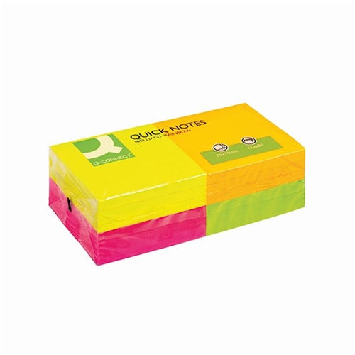 Q-Connect Quick Notes 76 x 76mm Neon (Pack of 12)