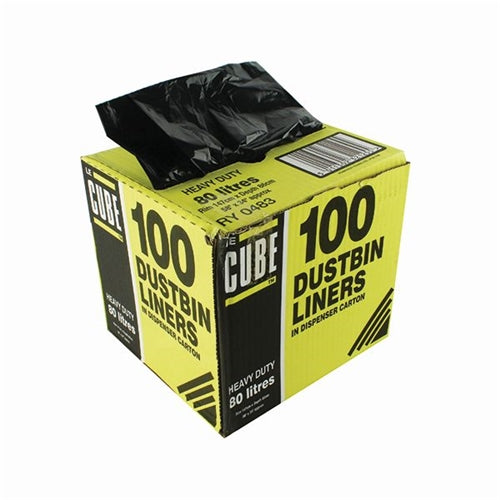 Le Cube Dustbin Liner Dispenser 80 Litre Black (Pack of 100)