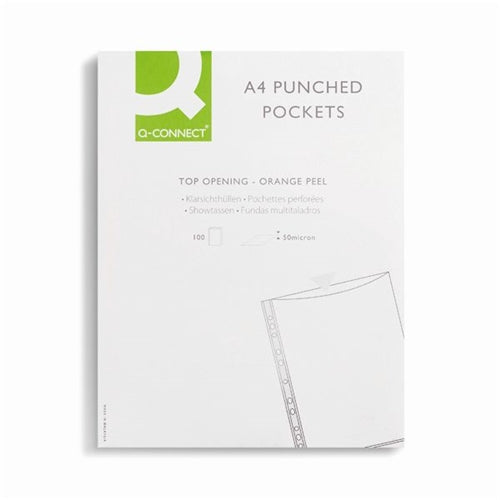 Q-Connect Punched Pockets Polypropylene 50 Micron A4 Embossed (Pack of 100)