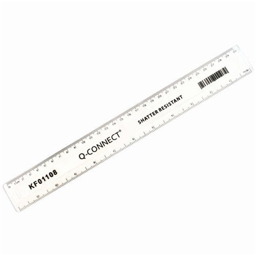 Q-Connect Ruler Shatterproof 300mm Clear (Inches on one side and cm/mm on the other)