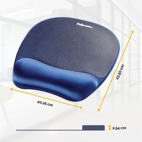 Fellowes Memory Foam Mouse Pad Wrist Support Sapphire Blue