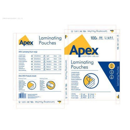 Fellowes Apex A4 Light Laminating Pouches Clear (Pack of 100)