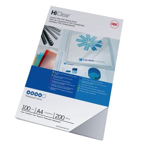 GBC HiClear A4 Binding Cover 200 Micron Super Clear (Pack of 100)