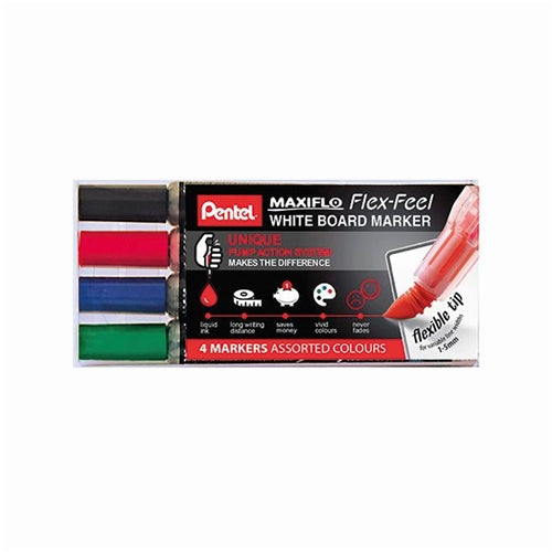 Pentel Maxiflo Flex-Feel Whiteboard Marker Assorted (Pack of 4)