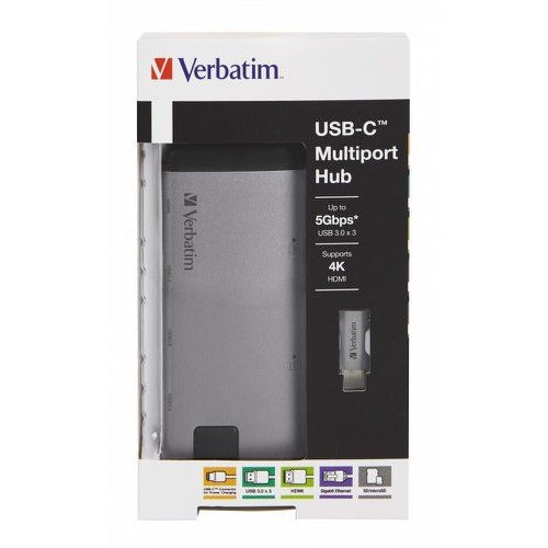 Verbatim USB-C Multiport Hub with USB3 x HDMIRJ45SDHCM-SDHC