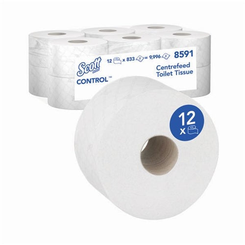 Scott Control Toilet Tissue Centrefeed Roll 2-Ply 833 Sheets (Pack of 12)