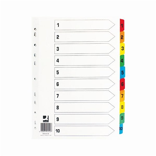 Q-Connect 1-10 Index Multi-punched Reinforced Board Multi-Colour Numbered Tabs A4 White