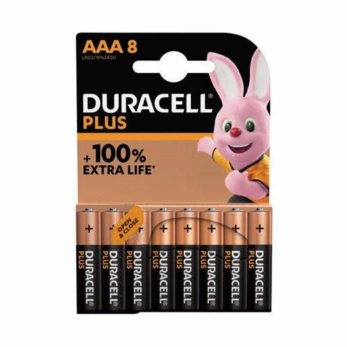 Duracell Plus AAA Battery Alkaline 100% Extra Life (Pack of 8) 5009380