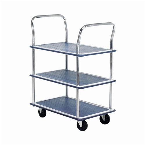 Barton Silver and Blue 3 Shelf Trolley With Chrome Handles PST3