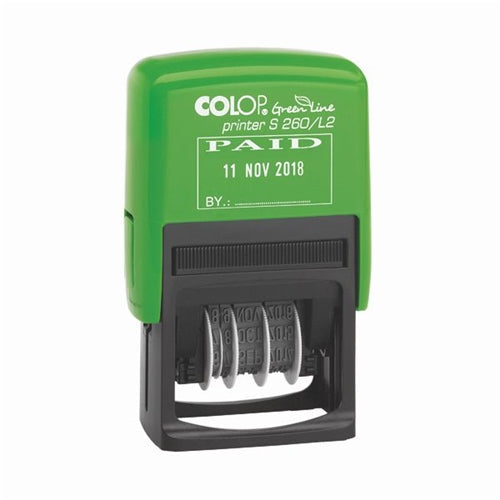 COLOP S260L2 Green Line Text and Date Stamp PAID