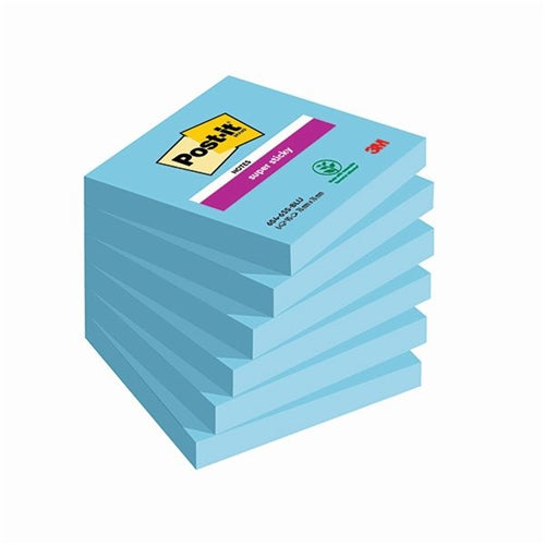 Post-it Super Sticky Notes 76x76mm 90 Sheets Blue (Pack of 6)