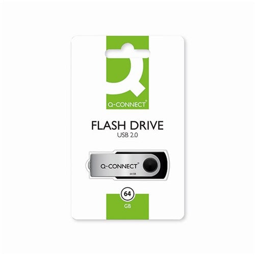 Q-Connect USB 2.0 Swivel 64GB Flash Drive SilverBlack