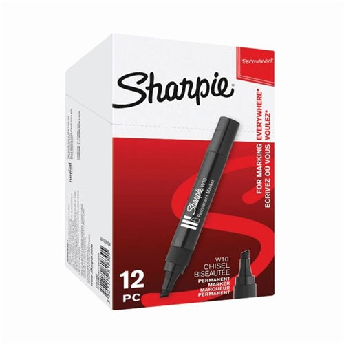 Sharpie W10 Permanent Marker Chisel Tip Black (Pack of 12)