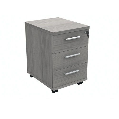 Polaris 3 Drawer Mobile Under Desk Pedestal 404x500x595mm Alaskan Grey Oak