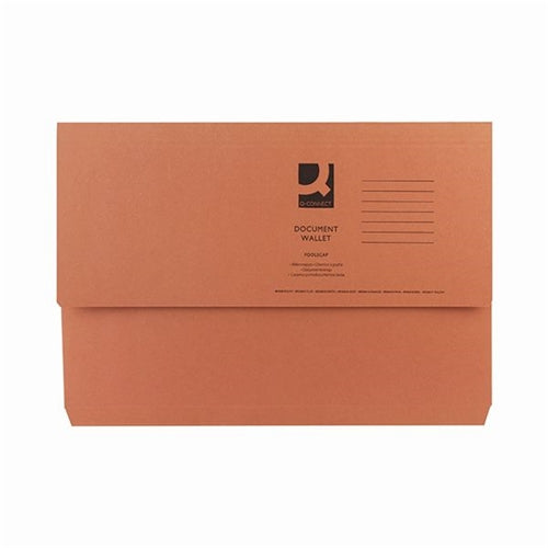 Q-Connect Document Wallet Foolscap Orange (Pack of 50)