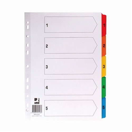 Q-Connect 1-5 Index Multi-punched Reinforced Board Multi-Colour Numbered Tabs A4 White