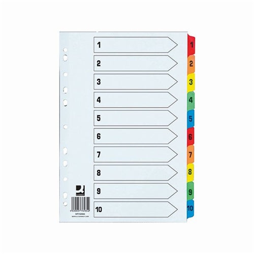 Q-Connect 1-10 Index Extra Wide Reinforced Multi-Colour Tabs