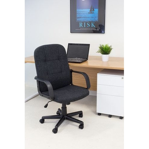 Jemini Jack 2 Executive Swivel Chair with Fixed Arms 620x600x1020-1135mm Fabric Charcoal KF79889