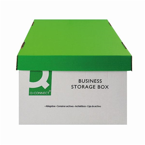 Q-Connect Business Storage Box 335x400x250mm Green and White (Pack of 10)