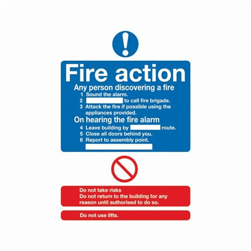 Safety Sign Fire Action Words A4 PVC