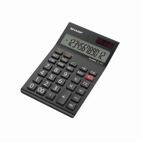 Sharp Black EL-124AT Desktop Calculator (Four key memory stores numbers)