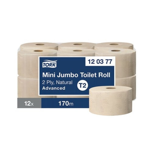 Tork Mini Jumbo 2-Ply Toilet Roll Advanced 170m Natural (Pack of 12)