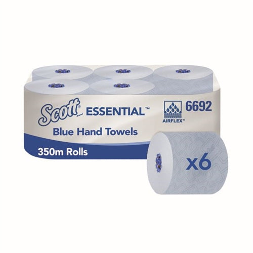 Scott Essential Rolled Paper Hand Towel 1 Ply 350m Blue (Pack of 6)