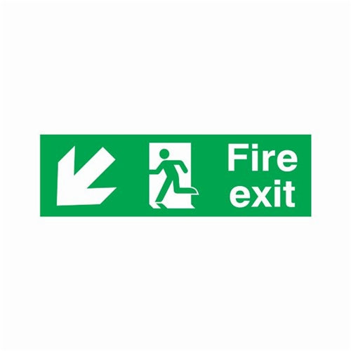 Safety Sign Fire Exit Running Man Arrow Down/Left 150x450mm PVC