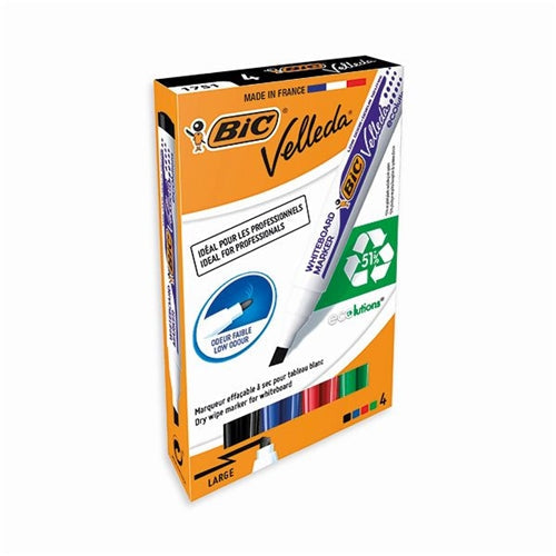 Bic Velleda 1751 Drywipe Marker Assorted (Pack of 4)