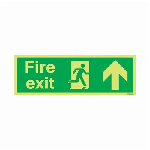 Safety Sign Niteglo Fire Exit Running Man Arrow Up 150x450mm PVC