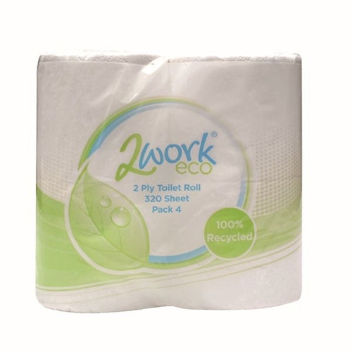 2Work Recycled 2-Ply Toilet Roll 320 Sheets (Pack of 36)