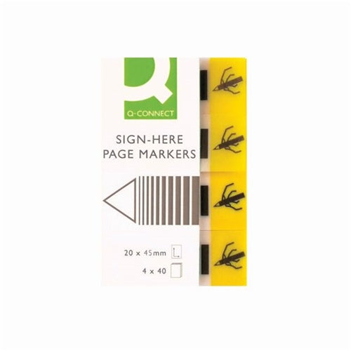 Q-Connect Quick Tabs Sign-Here 20x45mm 40 Tabs 4 Pads Yellow (Pack of 160)