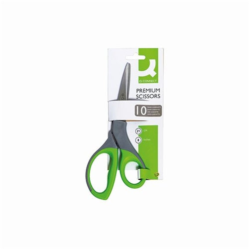 Q-Connect Premium Ergonomic Scissors 210mm Stainless Steel Blades Green/Grey Handle