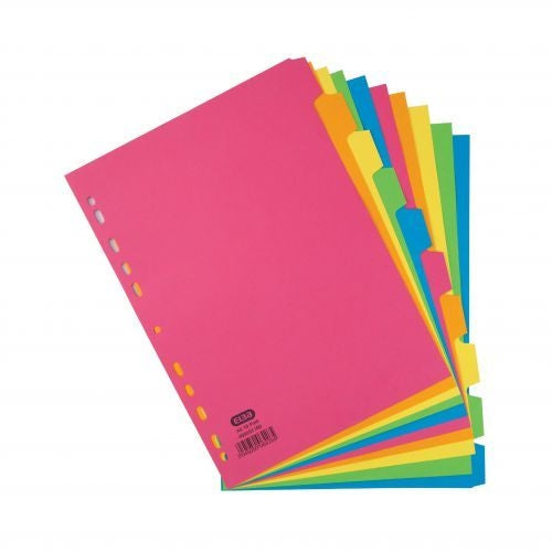 Elba 10-Part Manilla Bright Dividers 160gsm A4 Assorted