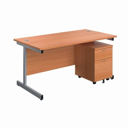 First Single Desk with 3 Drawers Pedestal 1600x800mm BeechSilver