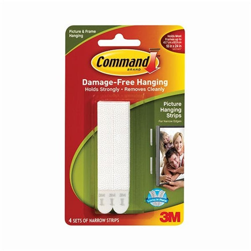 3M Command Narrow Picture Hanging Strips White (Pack of 4)