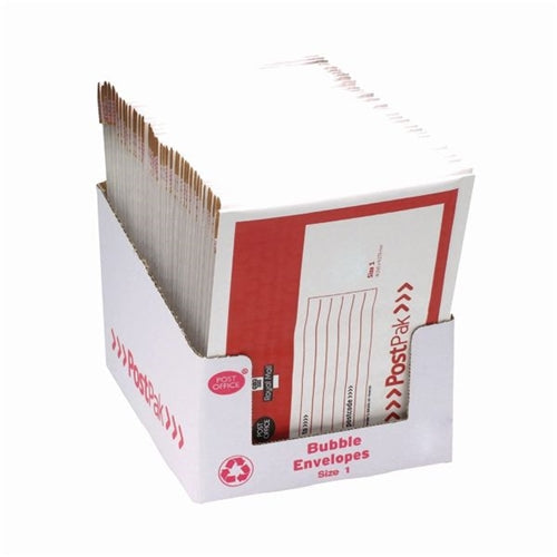 Post Office Postpak Size 1 Bubble Envelope 170x245mm WhiteRed (Pack of 100)