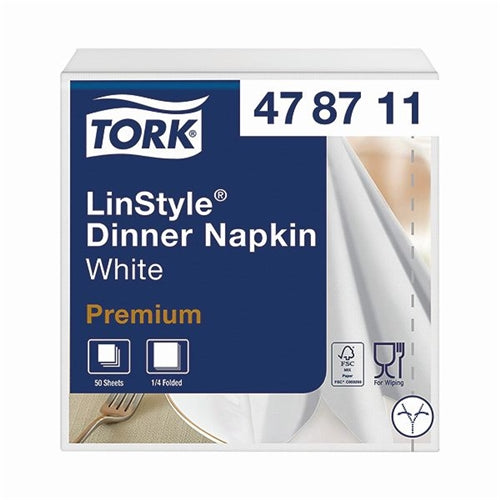 Tork LinStyle Dinner Napkins 4 Fold White (Pack of 50)