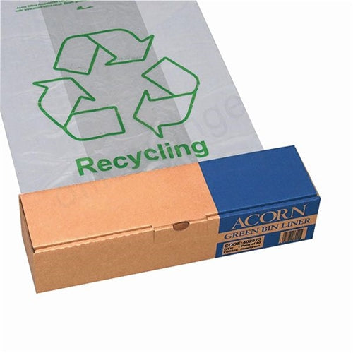 Acorn Bin Printed Recycling Bin Liner Clear Green (Pack of 50)