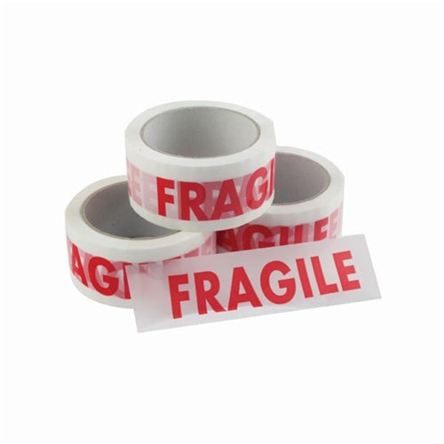 Vinyl Tape Printed Fragile 50mmx66m White Red (Pack of 6)