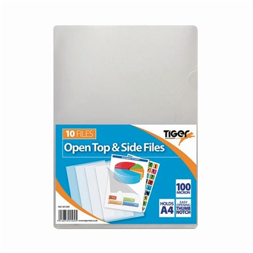 Tiger Open Top And Side Clear A4 Files 20x10 Files (Pack of 200)