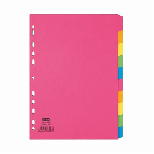 Elba 10-Part Manilla Bright Dividers 160gsm A4 Assorted