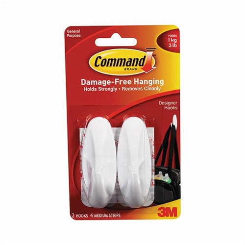 3M Command Adhesive Hook Medium White (Pack of 2)