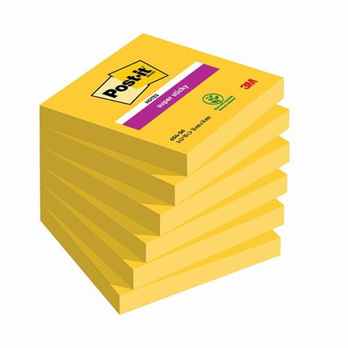 Post-it Notes Super Sticky 76x76mm Ultra Yellow 90 Sheets (Pack of 6)