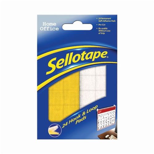 Sellotape Sticky Hook and Loop Pads 20mmx20mm (Pack of 24)