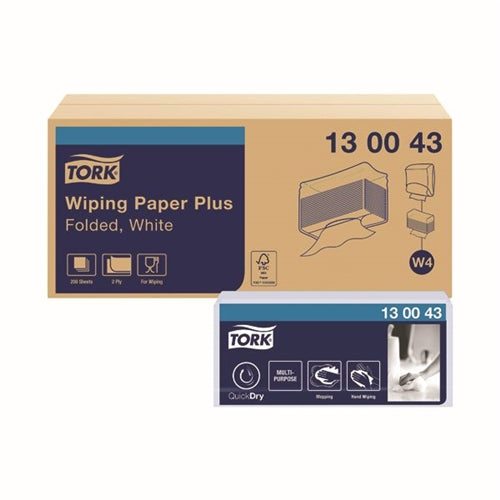 Tork W4 Wiping Paper + White 2-Ply 200 Sheets (Pack of 5)